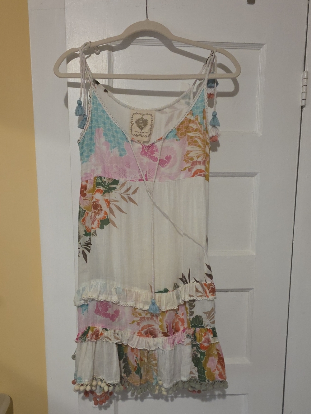 Bohemian Cream Floral Tassel Sundress - Women